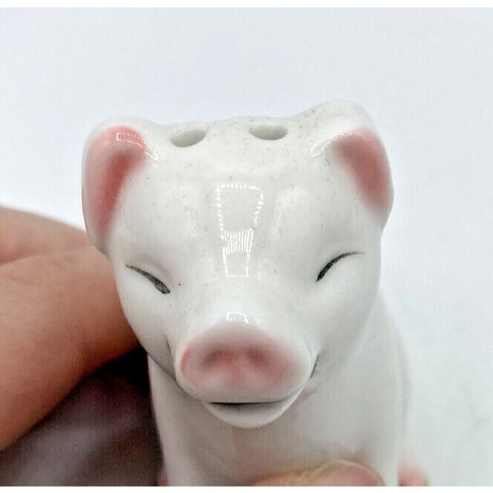 Ceramic Pig Piglet Salt Shaker Figurine Farmhouse White Green Pink Farm Animal - Picture 7 of 11